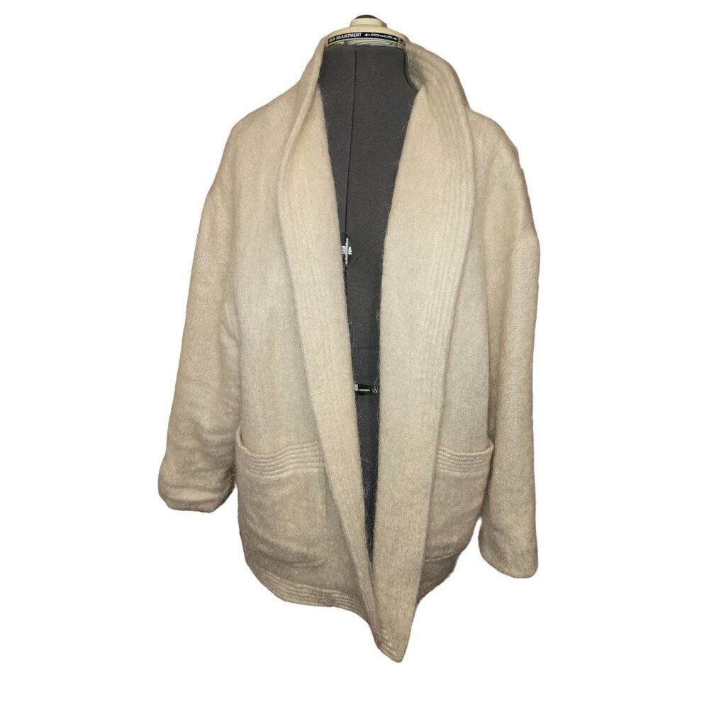 Vintage Wool/Mohair Cardigan jacket Open Pockets Lined Cream‎ Winter White XL
